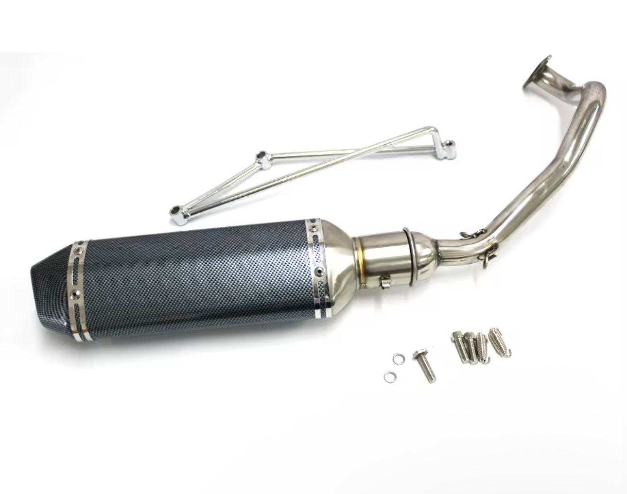 Exhaust System Muffler for GY6 200cc,150cc,50cc 4 Stroke Scooters (Carbon Fiber Finish)