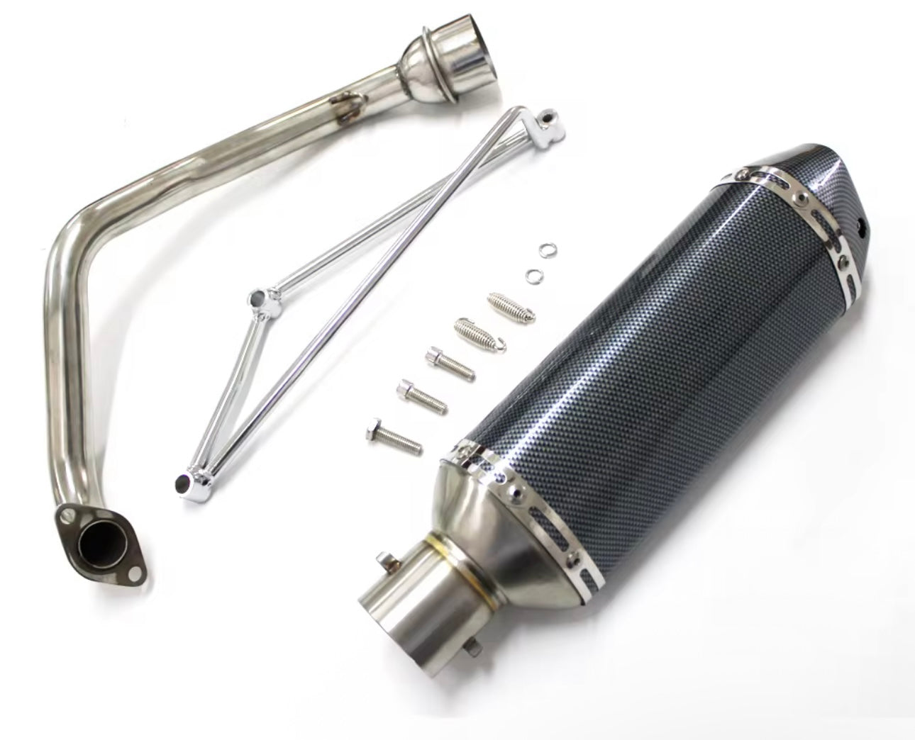 Exhaust System Muffler for GY6 200cc,150cc,50cc 4 Stroke Scooters (Carbon Fiber Finish)